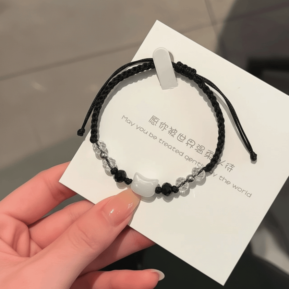 Cute Couple Bracelet with Minimalist Moonstone and Obsidian Design